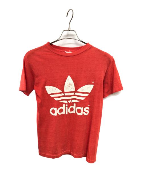 adidas（アディダス）adidas (アディダス) アメリカ製 80's ビッグトレフォイル 両面プリントTシャツ／MADE IN USA 80'S BIG TREFOIL TWO SIDED PRINTING T-SHIRT レッド サイズ:Sの古着・服飾アイテム