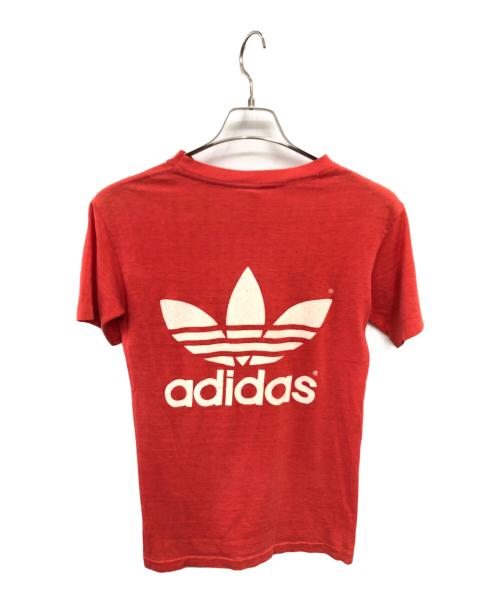 adidas（アディダス）adidas (アディダス) アメリカ製 80's ビッグトレフォイル 両面プリントTシャツ／MADE IN USA 80'S BIG TREFOIL TWO SIDED PRINTING T-SHIRT レッド サイズ:Sの古着・服飾アイテム