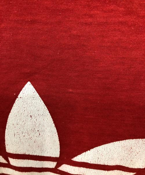 adidas（アディダス）adidas (アディダス) アメリカ製 80's ビッグトレフォイル 両面プリントTシャツ／MADE IN USA 80'S BIG TREFOIL TWO SIDED PRINTING T-SHIRT レッド サイズ:Sの古着・服飾アイテム