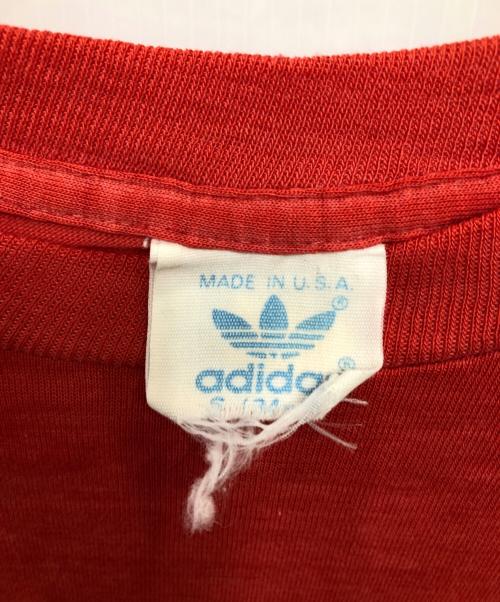 adidas（アディダス）adidas (アディダス) アメリカ製 80's ビッグトレフォイル 両面プリントTシャツ／MADE IN USA 80'S BIG TREFOIL TWO SIDED PRINTING T-SHIRT レッド サイズ:Sの古着・服飾アイテム