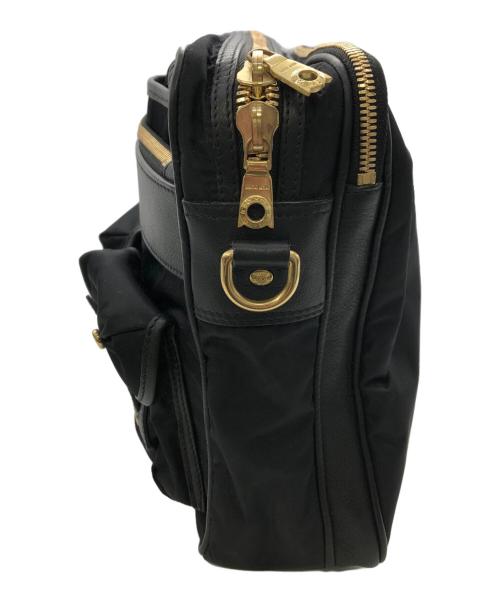 HUNTING WORLD（ハンティングワールド）HUNTING WORLD (ハンティングワールド) レザー×ナイロン ショルダーバッグ／LEATHER×NYLON SHOULDER BAG ブラックの古着・服飾アイテム