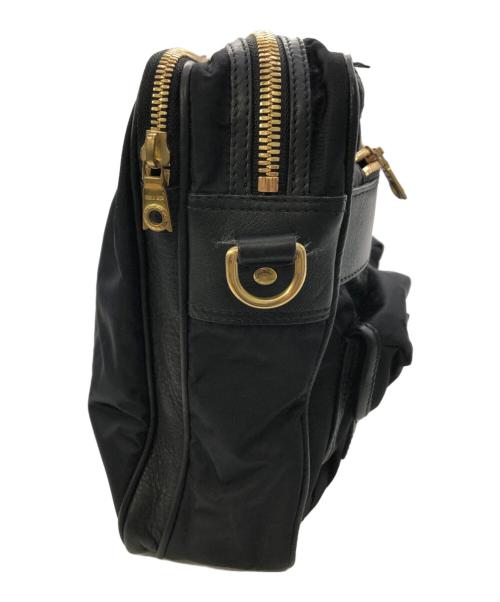 HUNTING WORLD（ハンティングワールド）HUNTING WORLD (ハンティングワールド) レザー×ナイロン ショルダーバッグ／LEATHER×NYLON SHOULDER BAG ブラックの古着・服飾アイテム