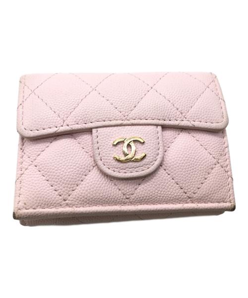 CHANEL（シャネル）CHANEL (シャネル) マトラッセ キャビアスキン コンパクトウォレット／MATELASSE CAVIAR SKIN COMPACT WALLET ピンクの古着・服飾アイテム