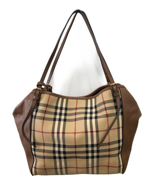 BURBERRY（バーバリー）BURBERRY (バーバリー) HORSEFERRY CHECK SMALL CANTERBURY PANELS TOTE／ホースフェリーチェックスモールカンタベリーパネルズトート ベージュの古着・服飾アイテム