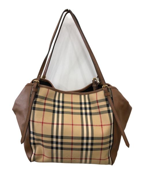 BURBERRY（バーバリー）BURBERRY (バーバリー) HORSEFERRY CHECK SMALL CANTERBURY PANELS TOTE／ホースフェリーチェックスモールカンタベリーパネルズトート ベージュの古着・服飾アイテム