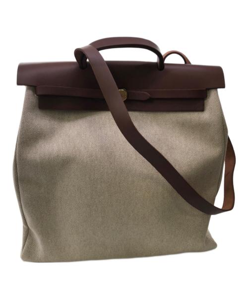 HERMES（エルメス）HERMES (エルメス) エールバッグMM／YELL BAG MM ベージュ×ブラウンの古着・服飾アイテム