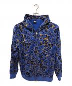 stussyステューシー）の古着「HIBISCUS PRINT ZIP UP HOODIE／ハイビスカスプリント ジップアップフーディ」｜ネイビー