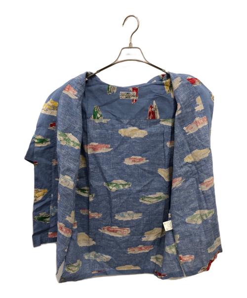 PAPAS ISLAND（パパス アイランド）PAPAS ISLAND (パパス アイランド) リネンアロハシャツ／LINEN ALOHA SHIRT ブルー サイズ:48の古着・服飾アイテム