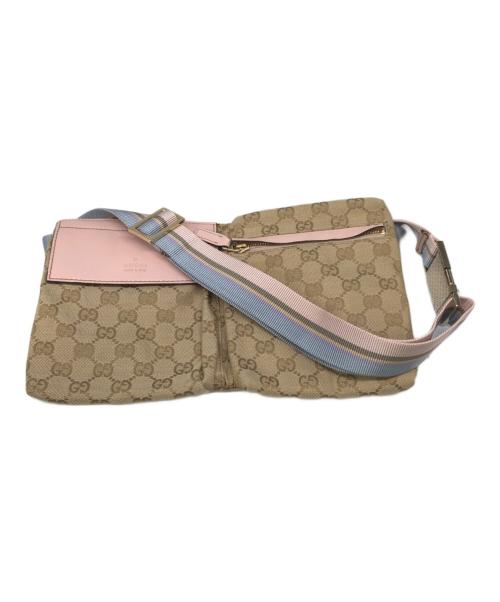 GUCCI（グッチ）GUCCI (グッチ) GG CANVAS WAIST POUCH／GG キャンバス ウエストポーチ ベージュ×ピンクの古着・服飾アイテム