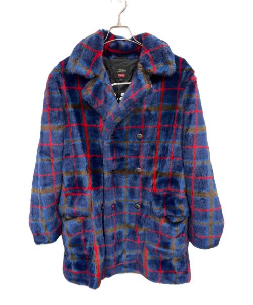 SUPREME（シュプリーム）SUPREME (シュプリーム) Jean Paul GAULTIER (ジャンポールゴルチェ) ダブルブレステッドプレイドフェイクファーコート／Double Breasted Plaid Faux Fur Coat ブルー サイズ:Sの古着・服飾アイテム