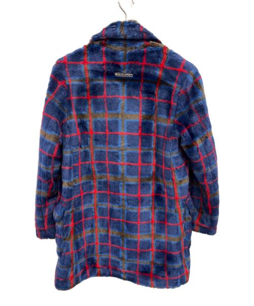 SUPREME（シュプリーム）SUPREME (シュプリーム) Jean Paul GAULTIER (ジャンポールゴルチェ) ダブルブレステッドプレイドフェイクファーコート／Double Breasted Plaid Faux Fur Coat ブルー サイズ:Sの古着・服飾アイテム