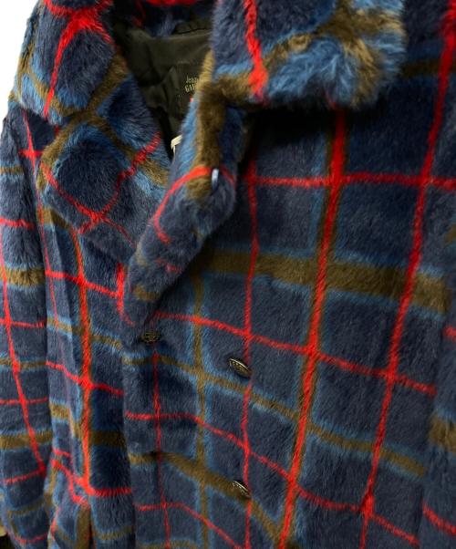 SUPREME（シュプリーム）SUPREME (シュプリーム) Jean Paul GAULTIER (ジャンポールゴルチェ) ダブルブレステッドプレイドフェイクファーコート／Double Breasted Plaid Faux Fur Coat ブルー サイズ:Sの古着・服飾アイテム