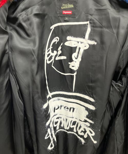 SUPREME（シュプリーム）SUPREME (シュプリーム) Jean Paul GAULTIER (ジャンポールゴルチェ) ダブルブレステッドプレイドフェイクファーコート／Double Breasted Plaid Faux Fur Coat ブルー サイズ:Sの古着・服飾アイテム