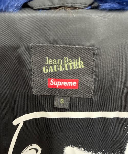 SUPREME（シュプリーム）SUPREME (シュプリーム) Jean Paul GAULTIER (ジャンポールゴルチェ) ダブルブレステッドプレイドフェイクファーコート／Double Breasted Plaid Faux Fur Coat ブルー サイズ:Sの古着・服飾アイテム