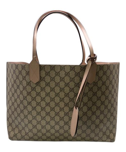 GUCCI（グッチ）GUCCI (グッチ) GGスプリーム トートバッグ ベージュ×ピンクの古着・服飾アイテム