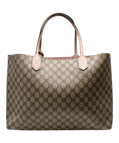 GUCCI（グッチ）GUCCI (グッチ) GGスプリーム トートバッグ ベージュ×ピンクの古着・服飾アイテム