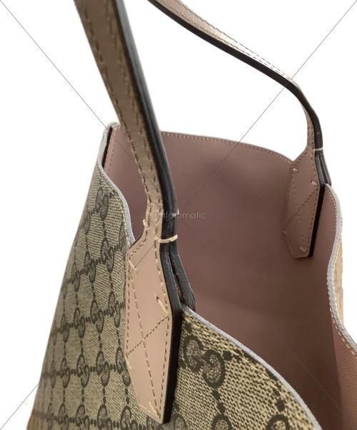 GUCCI（グッチ）GUCCI (グッチ) GGスプリーム トートバッグ ベージュ×ピンクの古着・服飾アイテム