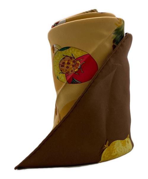 HERMES（エルメス）HERMES (エルメス) シルクスカーフ オレンジ×ブラウン サイズ:90×90の古着・服飾アイテム