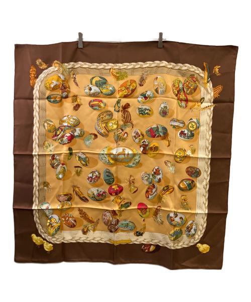 HERMES（エルメス）HERMES (エルメス) シルクスカーフ オレンジ×ブラウン サイズ:90×90の古着・服飾アイテム