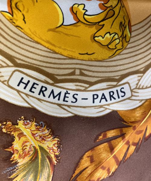 HERMES（エルメス）HERMES (エルメス) シルクスカーフ オレンジ×ブラウン サイズ:90×90の古着・服飾アイテム