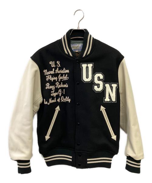 BUZZ RICKSON'S（バズリクソンズ）BUZZ RICKSON'S (バズリクソンズ) PEANUTS (ピーナッツ) 30oz. WOOL MELTON AWARD JACKET ブラック×ホワイト サイズ:38の古着・服飾アイテム