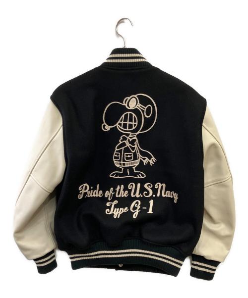 BUZZ RICKSON'S（バズリクソンズ）BUZZ RICKSON'S (バズリクソンズ) PEANUTS (ピーナッツ) 30oz. WOOL MELTON AWARD JACKET ブラック×ホワイト サイズ:38の古着・服飾アイテム