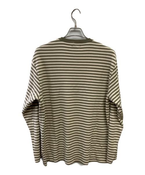 BATONER（バトナ―）BATONER (バトナ―) nanamica (ナナミカ) スムースウール ボーダー クルーネックセーター ベージュ×グリーン サイズ:Mの古着・服飾アイテム