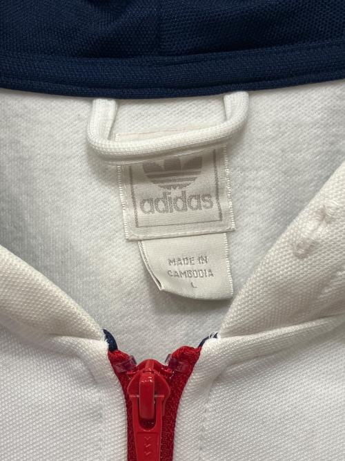 adidas（アディダス）adidas (アディダス) ジップパーカー レッド×ホワイト サイズ:Lの古着・服飾アイテム