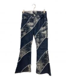TAAKK（ターク）の古着「デニムパンツ/TAAKK DENIM FLARE 5 POCKET PANTS BLEACH」｜ネイビー
