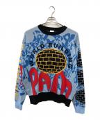 PAMパム）の古着「厚手ニット/WORLD BUILDING GRAPHIC JACQUARD SWEATER」｜スカイブルー