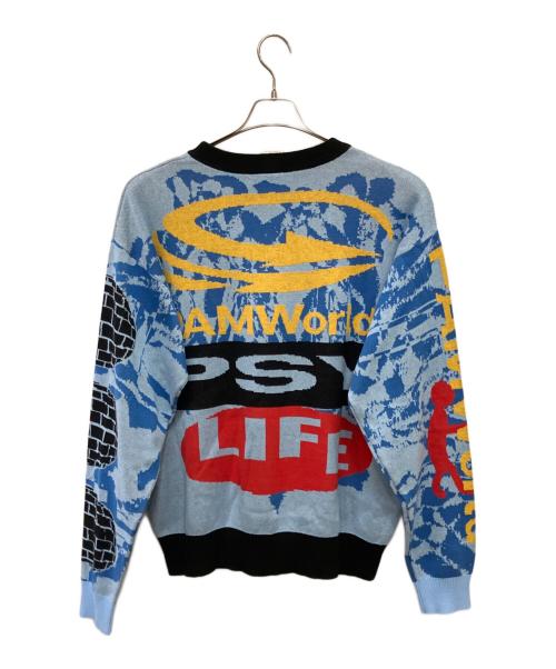 PAM（パム）PAM (パム) 厚手ニット/WORLD BUILDING GRAPHIC JACQUARD SWEATER スカイブルー サイズ:Mの古着・服飾アイテム