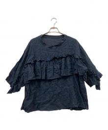 JOURNAL STANDARD（ジャーナルスタンダード）の古着「フレンチリネンキャンバス フリルプルブラウス」｜ネイビー