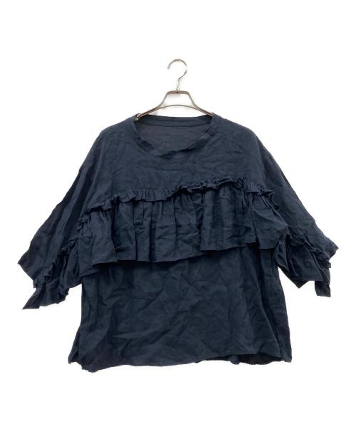 JOURNAL STANDARD（ジャーナルスタンダード）JOURNAL STANDARD (ジャーナルスタンダード) フレンチリネンキャンバス フリルプルブラウス ネイビー サイズ:サイズ表記無しの古着・服飾アイテム