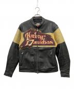 HARLEY-DAVIDSONハーレーダビッドソン）の古着「シングルライダースジャケット」｜ブラック×イエロー