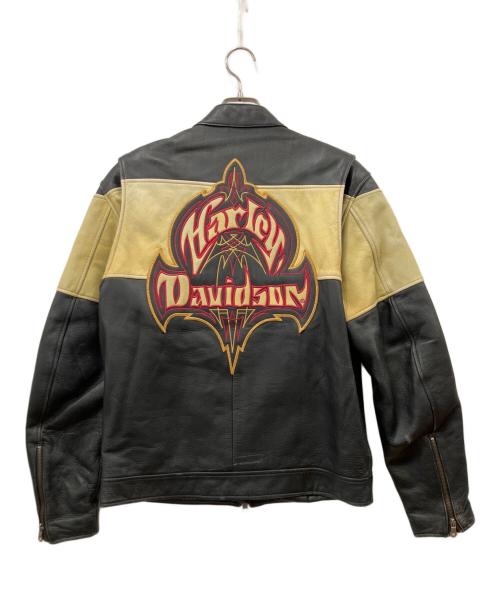 HARLEY-DAVIDSON（ハーレーダビッドソン）HARLEY-DAVIDSON (ハーレーダビッドソン) シングルライダースジャケット ブラック×イエロー サイズ:Mの古着・服飾アイテム