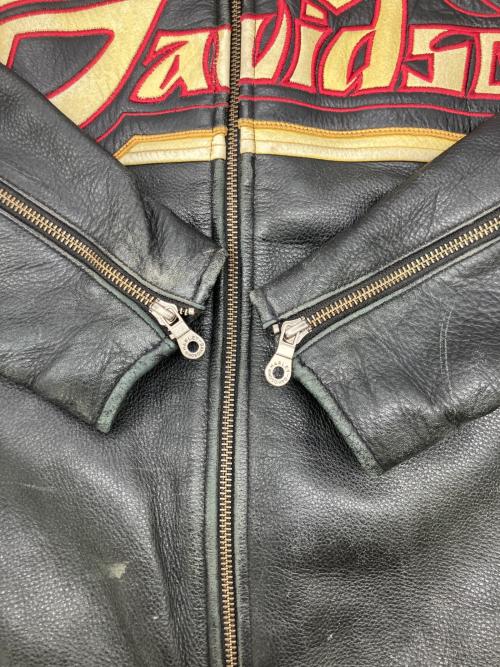 HARLEY-DAVIDSON（ハーレーダビッドソン）HARLEY-DAVIDSON (ハーレーダビッドソン) シングルライダースジャケット ブラック×イエロー サイズ:Mの古着・服飾アイテム