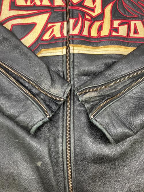 HARLEY-DAVIDSON（ハーレーダビッドソン）HARLEY-DAVIDSON (ハーレーダビッドソン) シングルライダースジャケット ブラック×イエロー サイズ:Mの古着・服飾アイテム