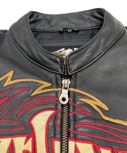 HARLEY-DAVIDSON（ハーレーダビッドソン）HARLEY-DAVIDSON (ハーレーダビッドソン) シングルライダースジャケット ブラック×イエロー サイズ:Mの古着・服飾アイテム
