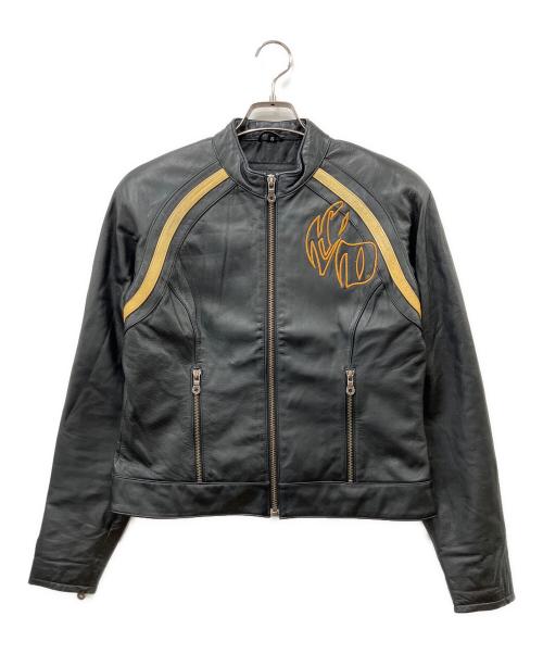 HARLEY-DAVIDSON（ハーレーダビッドソン）HARLEY-DAVIDSON (ハーレーダビッドソン) シングルライダースジャケット ブラック×イエロー サイズ:Sの古着・服飾アイテム