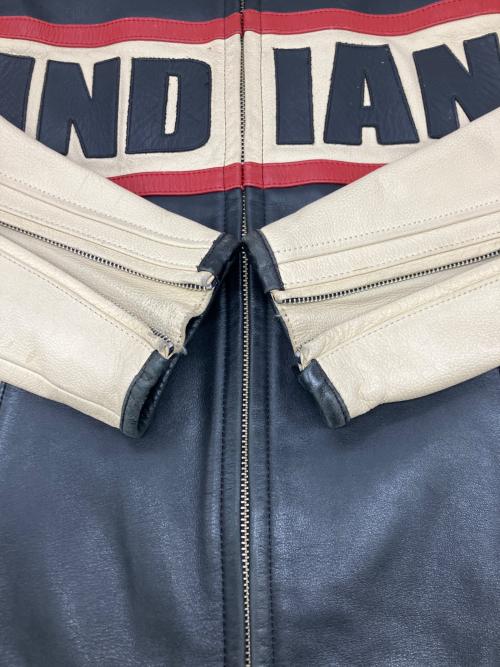 INDIAN MOTORCYCLE（インディアンモーターサイクル）INDIAN MOTORCYCLE (インディアンモーターサイクル) シングルライダースジャケット ブラック×ベージュ サイズ:Lの古着・服飾アイテム