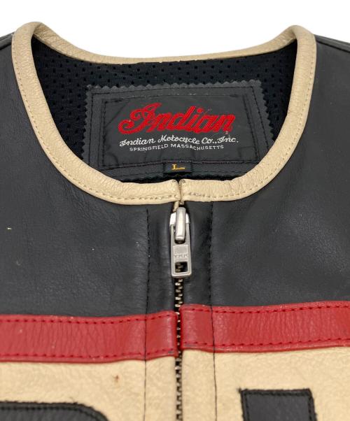 INDIAN MOTORCYCLE（インディアンモーターサイクル）INDIAN MOTORCYCLE (インディアンモーターサイクル) シングルライダースジャケット ブラック×ベージュ サイズ:Lの古着・服飾アイテム