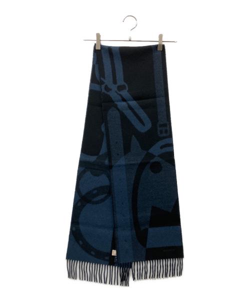 HERMES（エルメス）HERMES (エルメス) マフラー ブルー×ブラックの古着・服飾アイテム