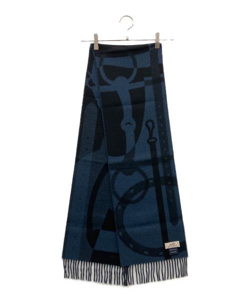 HERMES（エルメス）HERMES (エルメス) マフラー ブルー×ブラックの古着・服飾アイテム
