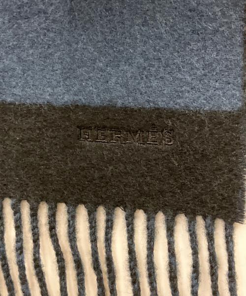 HERMES（エルメス）HERMES (エルメス) マフラー ブルー×ブラックの古着・服飾アイテム