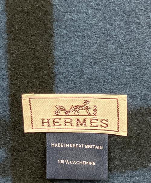 HERMES（エルメス）HERMES (エルメス) マフラー ブルー×ブラックの古着・服飾アイテム