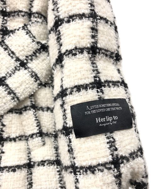 HER LIP TO（ハーリップトゥ）HER LIP TO (ハーリップトゥ) Loop Yarn Tweed Belted Down Coat ホワイト サイズ:Sの古着・服飾アイテム