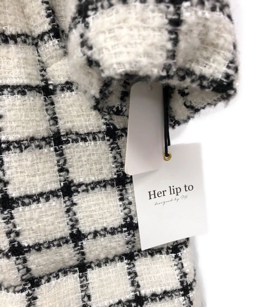 HER LIP TO（ハーリップトゥ）HER LIP TO (ハーリップトゥ) Loop Yarn Tweed Belted Down Coat ホワイト サイズ:Sの古着・服飾アイテム