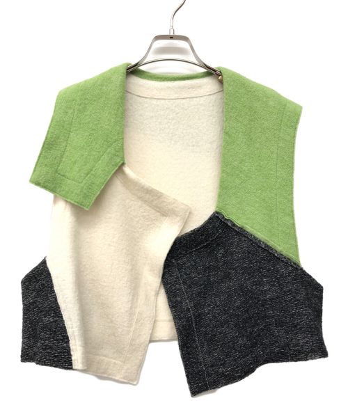 YACCO MARICARD（ヤッコマリカルド）YACCO MARICARD (ヤッコマリカルド) 圧縮ニット変形ショート丈ベスト グリーン サイズ:Nの古着・服飾アイテム