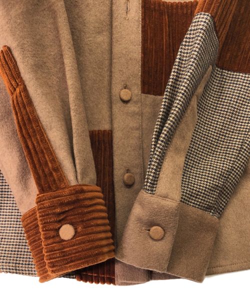 MAISON FLANEUR（メゾン フラネウール）MAISON FLANEUR (メゾン フラネウール) パッチワークCPOシャツ ブラウン サイズ:44の古着・服飾アイテム