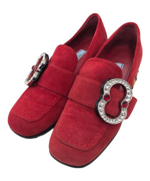 PRADA（プラダ）PRADA (プラダ) ビジュースウェードローファー レッド サイズ:34の古着・服飾アイテム